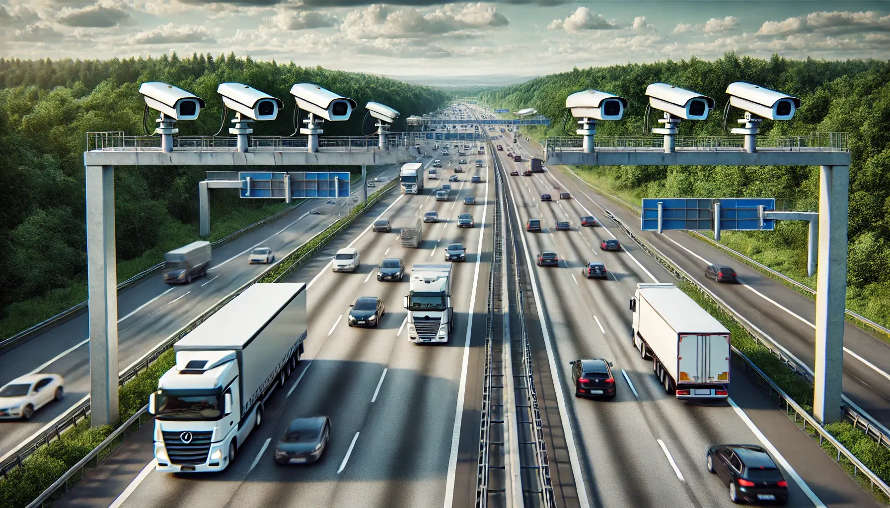 KI generiertes Bild einer deutschen Autobahn mit Kameraüberwachung